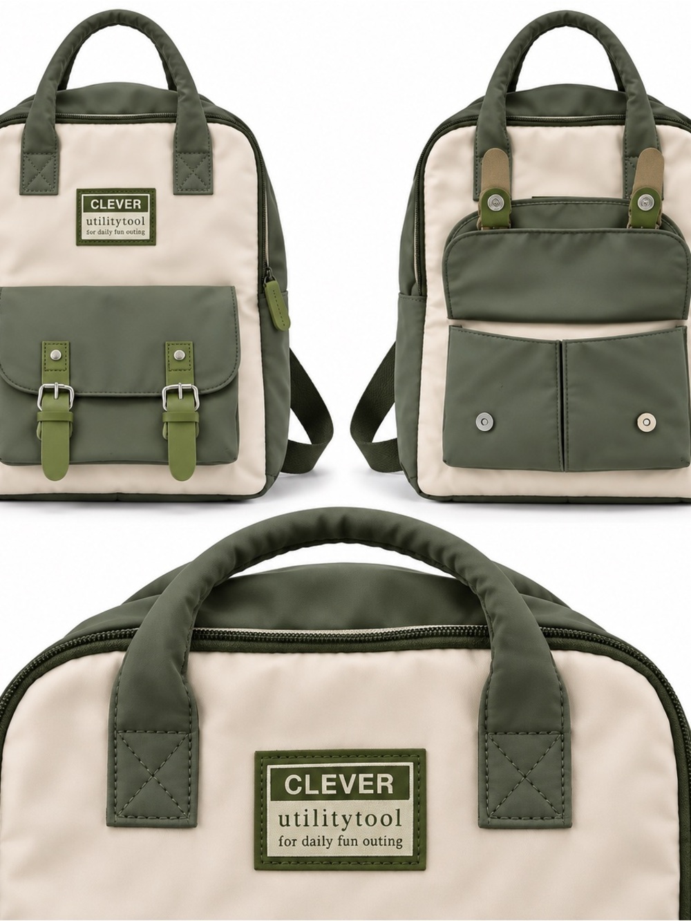 Clever Utility Tool Olive Green Convertible Backpack Tote